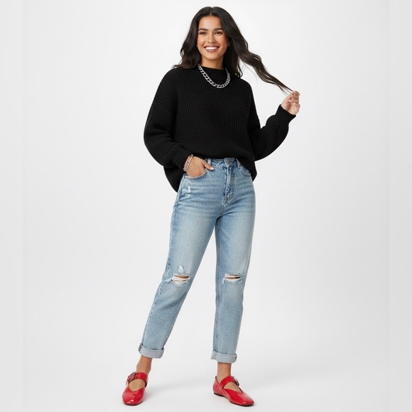 🆕 Joe Fresh | Red Patent Faux Leather Flats with Square Toe and Silver Buckles - Picture 2 of 8